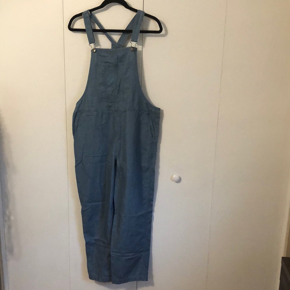 aerie blue stripe overalls M